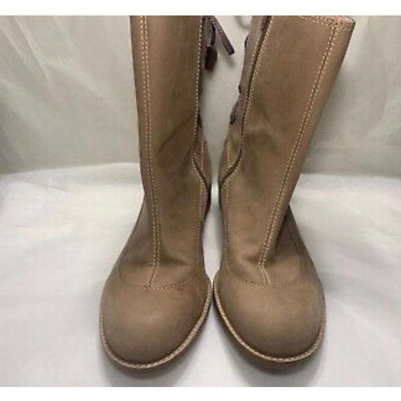 Anthropologie Miss Albright Full Zip Lace-up Back Sand Leather Boots  sz 8.5 - Picture 4 of 11